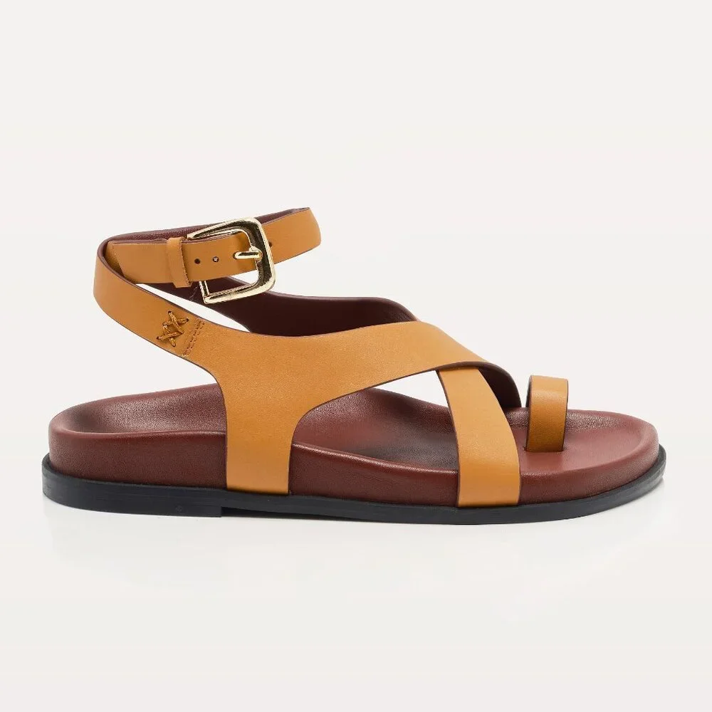 Free People Tan Leather Crisscross Ankle Strap Sandals